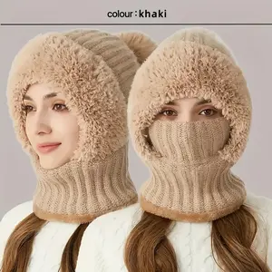 【Breathable and warm ski headgear】Running Out of Stock 2pcs Comfortably Lined Winter Hat and Scarf Set with Earmuffs - Elastic Windproof Black Hooded Neck Warmer for Outdoor Riding, Winter Scarf