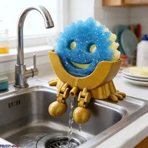 3D-Printed Human-Shaped Sponge - Wacky Smiling-Face Soap Holder, Dual-Purpose Kitchen Sink Drain Basket Organizer, Creative Storage Rack