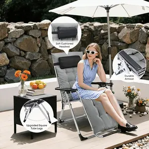 Foldable Rectiner Chair - Outdoor Patio Furniture with Cup Holder Trays, Removable Cushion, Folding Design for ndoor, Outdoor Use deal Garden Accessory, Adult Gift