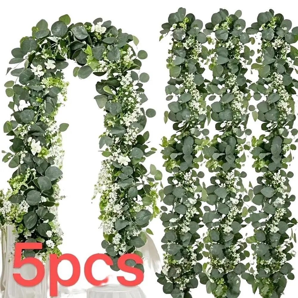 5 Piece 180 Cm Artificial Eucalyptus and Rattan Woven Basket Floral Set, Perfect for Weddings, Events, Year-Round Home Decoration, Decorative Flowers, Eucalyptus Branches, Artificial Flowers, Faux Evergreen Plants, Decorative Fake Plants