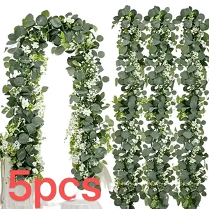 5 Piece 180 Cm Artificial Eucalyptus and Rattan Woven Basket Floral Set, Perfect for Weddings, Events, Year-Round Home Decoration, Eucalyptus Branches