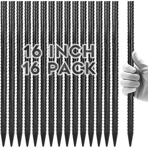 16 Inches 16pcs Heavy Duty Rebar Stakes, Straight Metal Ground Anchors with Chisel Point Ends, 3/8 Inch Thickness Black Garden Stakes for Timber Concrete Plant Support Camping Tents