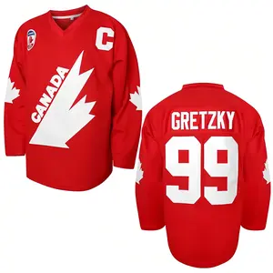 Men's CANADA #99 Gretzky Ice Hockey Jersey 99 Team Canada Red Hockey Jersey for Men S-3XL 99 Red XX-Large Athletic Apparel Customizable Tie-Neck Sweat-Wicking Polyester Christmas Eve gifts Holiday