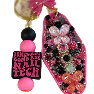 Keychains Beaded Resin Nail Tech, Sorority, Nurse, Junk with Beads Decorative Elements and Plastic Material