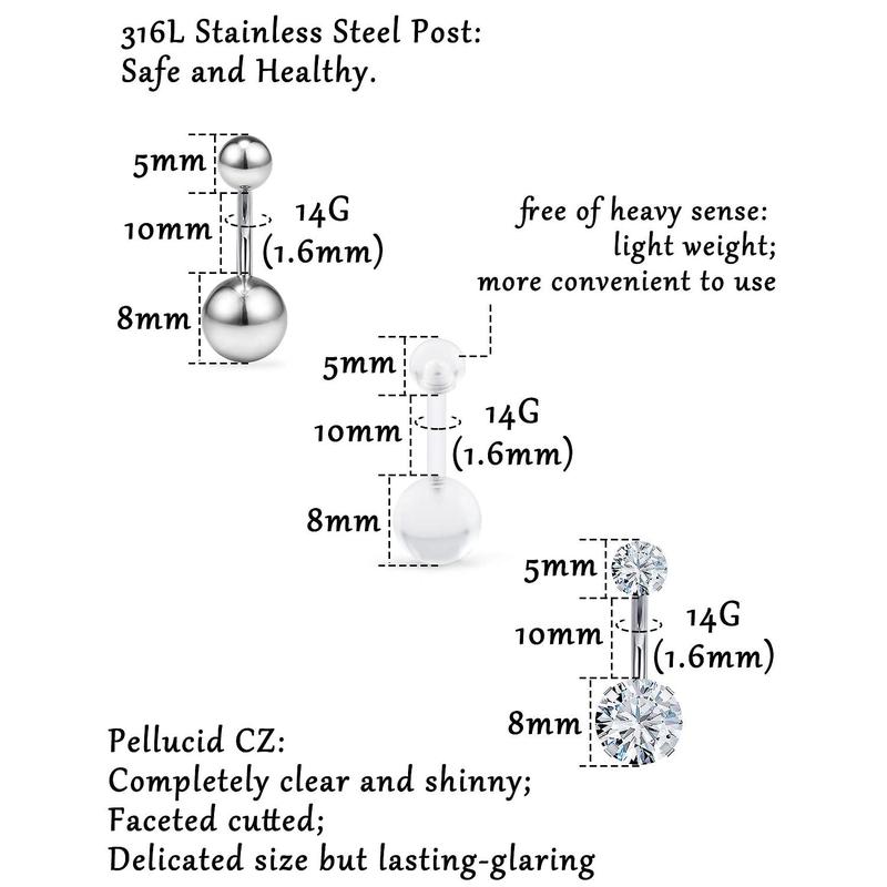 Belly Button Navel Kit For Women Men 14g Steel Bellybuttons Ring Percinging Kits Set