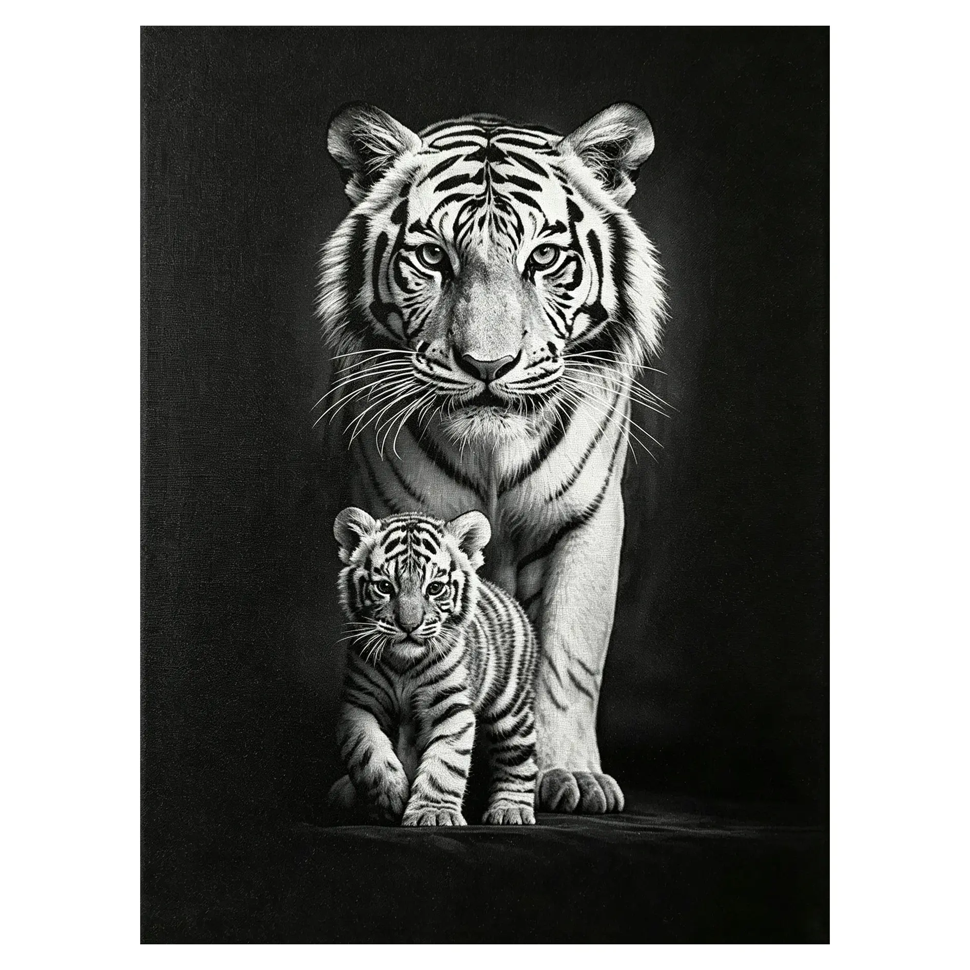 Canvas Wall Art Tiger Decor Black and White Picture Tiger and Cub Painting Wild Animal Poster Modern Artwork for Kids Room Office Bedroom Home Decor Framed(Artwork-2,12.00"x18.00")