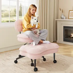 Raybee 360 Swivel Meditation Kneeling Chair with Wheels, ADHD Chair with Height Adjustable Seat for Relaxation Concentration, Cross Legged Office Chair, Pets-Friendly Home Office Furniture