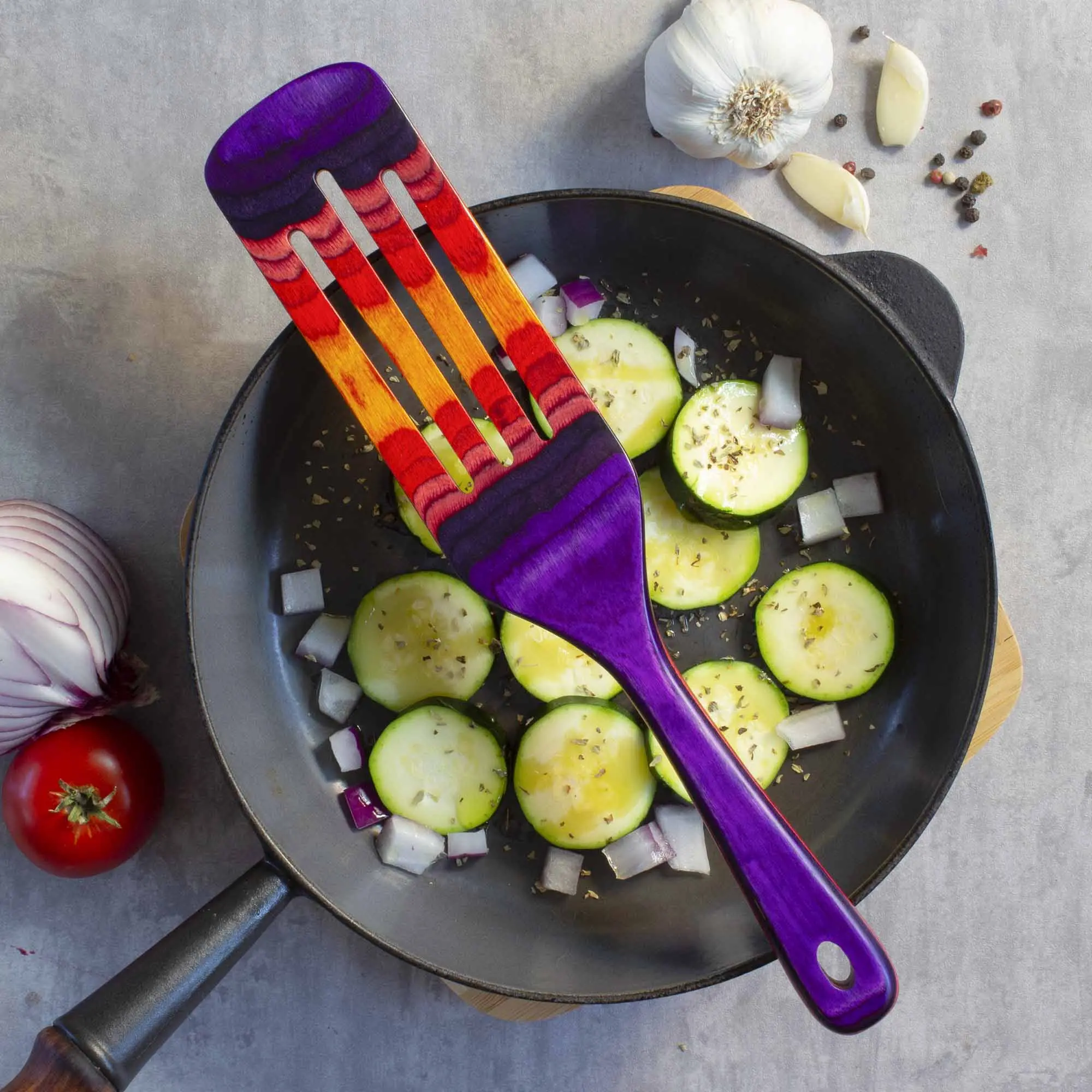 Baltique Waikiki Collection Spurtle 13" Colorful Wooden Kitchen Utensil with Handle for Cooking & Serving — Safe on Non-Stick Cookware, Hanging Hole Included