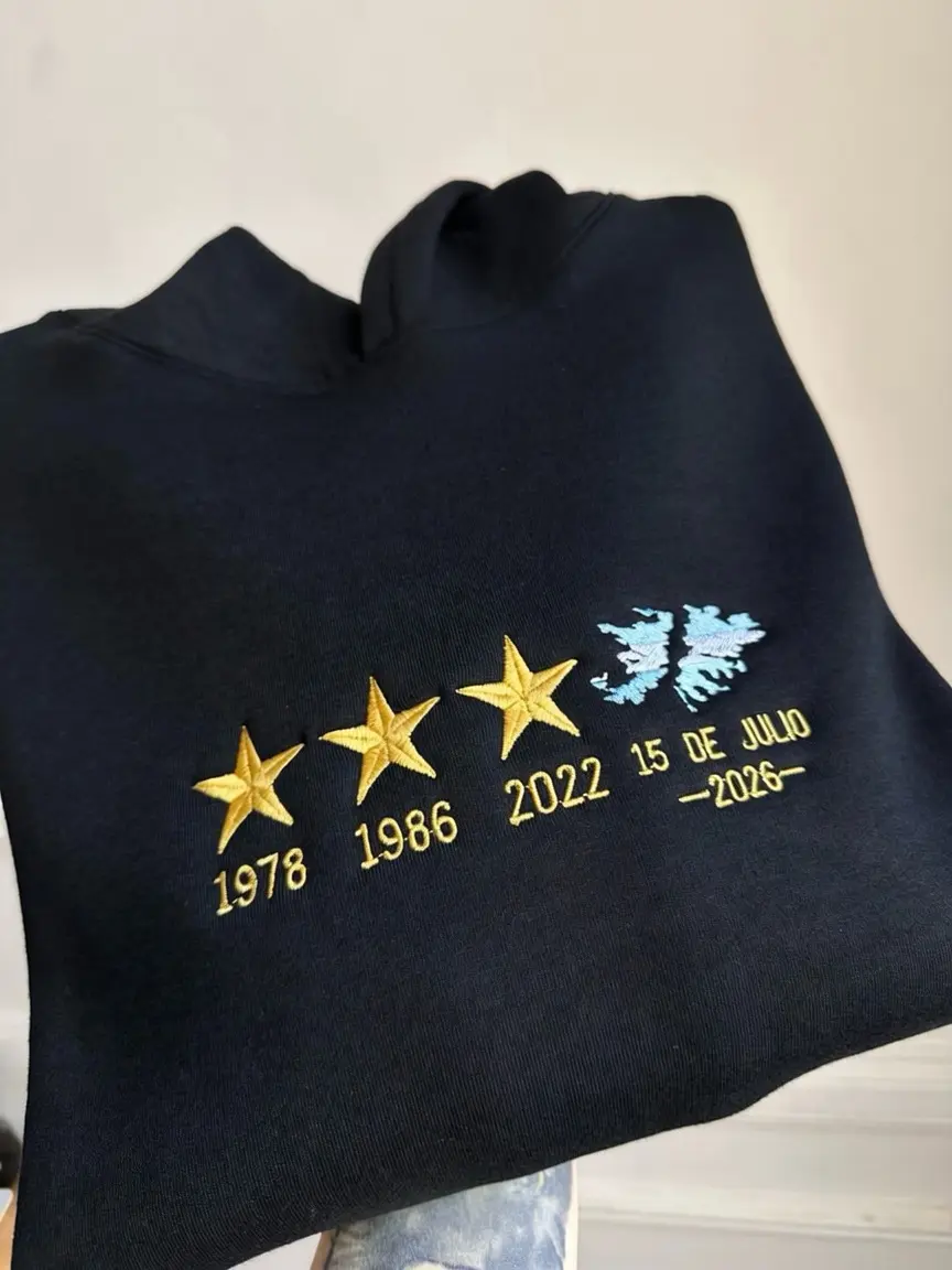 Argentina Football Embroidered Black Hoodie, Tres Estrellas 1978 1986 2022 Campeones Sweatshirt, Argentina Pride Fan Apparel