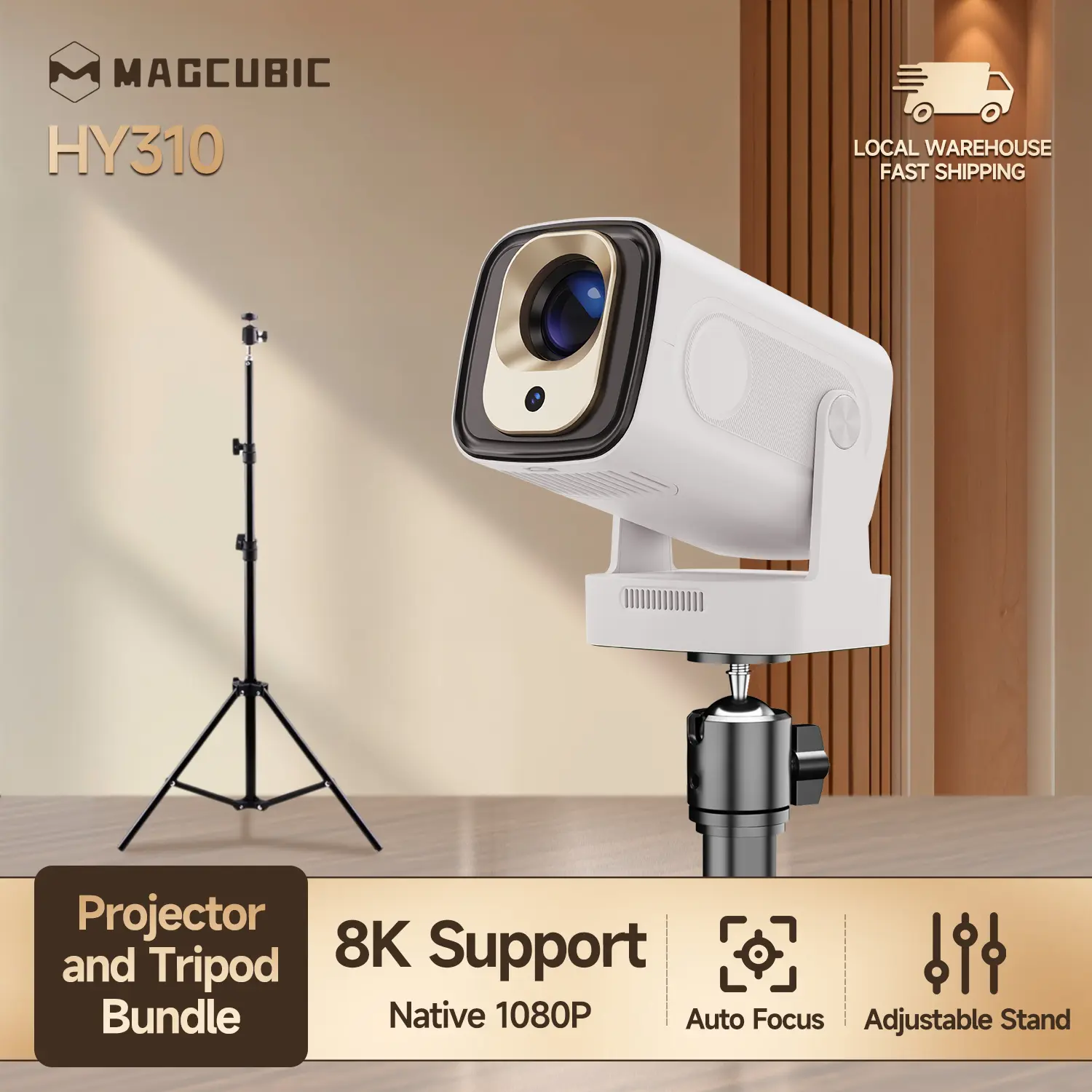 [HY310 Projector & Tripod Bundle] Magcubic Auto Focus HY310 with 120CM Portable Bracket Complete Set 330ANSI Google Assistant 8K Decode Native 1080P BT5.4 WIFI6 Android 14 with Universal 1/4 Screw Floor Tripod Stand Mount Kit Gift #tiktokshopstockup