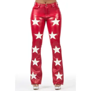 Takera Red PU Stacked Flare Pant