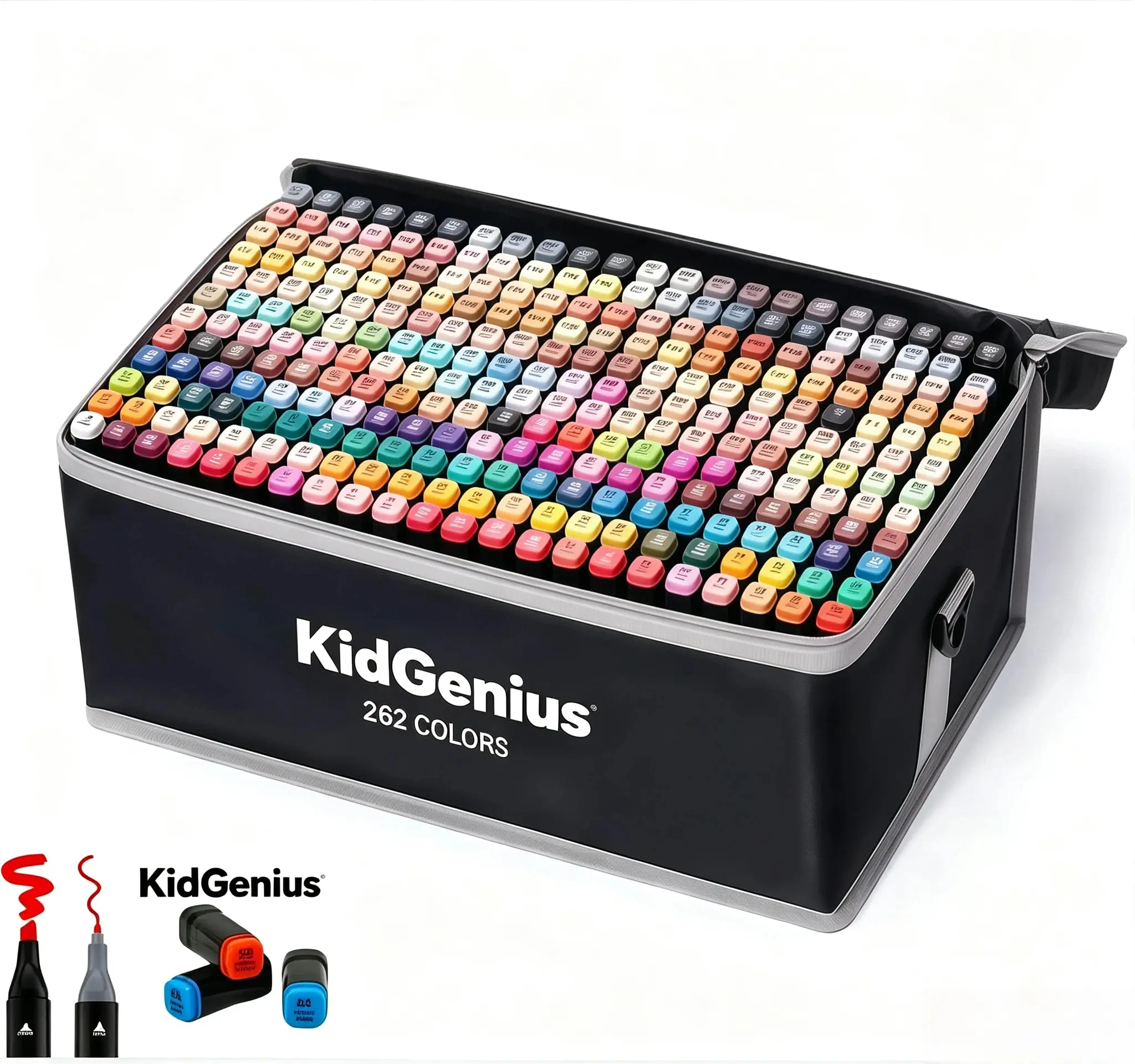 KIDGENIUS Dual-Tip Alcohol Markers Multi-Pack Set - 120, 168, 262 Count Permanent Quick-Dry Coloring Pens for Drawing, Sketching, Art & Design - Professional Fade-Resistant Artist Supplies, Unisex Creative Gift for Kids & Adults.