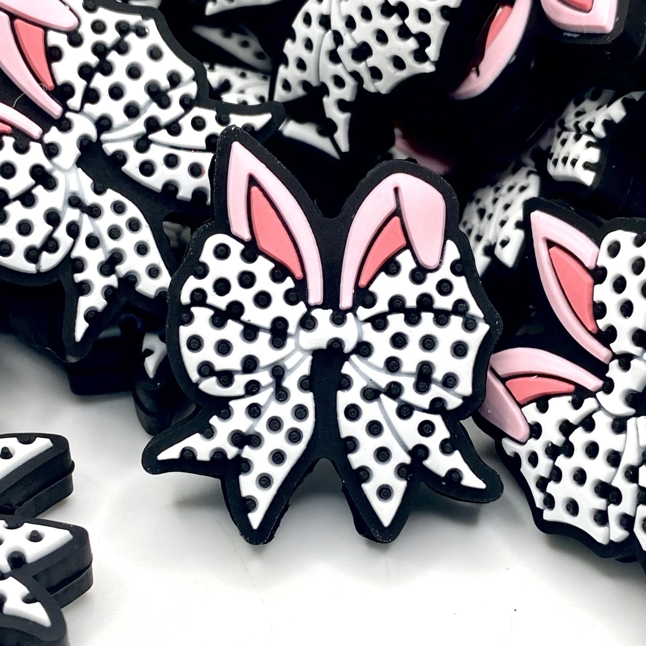 1pc Bunny Bow Energy Silicone Focal Beads - Easter Bunny Bows for Beaded Pens DIY Crafting Supplies Polka Dot