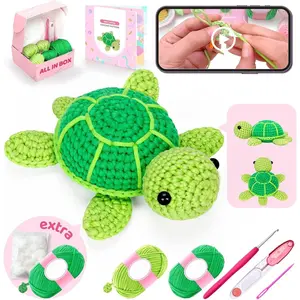 L-SMA035 Crochet Kit for Beginners Level 1 with 40% Extra Eco-Friendly Pre-Started Easy Yarn, Step-by-Step Video Tutorials for Adults and Kids (Green Sea Turtle)