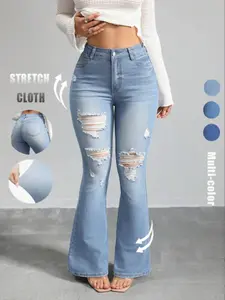 Women's High Waist Flare Pants, Bootcut Denim Jeans, Casual Slim-Fitting Design, Perfect for Daily Wear & Dates, All Seasons Fashion, Womenswear