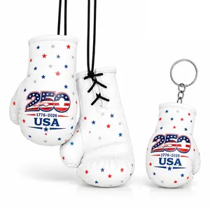 Mini Boxing Gloves and Boxing Glove Keychain - USA Flag Theme for Car Rearview Mirror Accessories