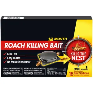 Roach Bait Stations for Small Cockroach Control, Fast-Acting Fipronil Formula, Child-Resistant Design, Long-Lasting Indoor Protection, 18 Count