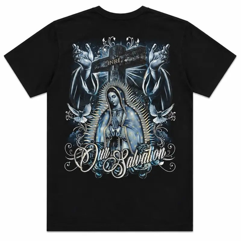 Unisex Virgin Mary & Cross Graphic T-Shirt - Premium Cotton Fabric Streetwear Top, Menswear Tshirt