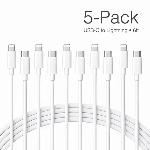 SANPRIO 5pcs White Plastic Phone Charger Cord Type C to 8 Pin (6FT), Electronic Cellphone Cable for iPhone 14/13/12/11 Pro Max Plus, XS/XR/X/8/7, Fast Charging for Home & Office Travel