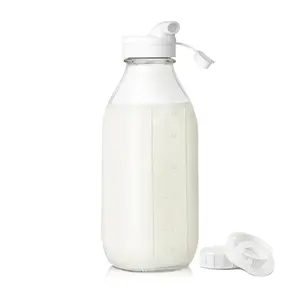 32 Oz Glass Milk Juice Bottles with Pour Spout, Scale Mark 32 Oz Glass Milk Juice Bottles with Pour Spout, Scale Mark