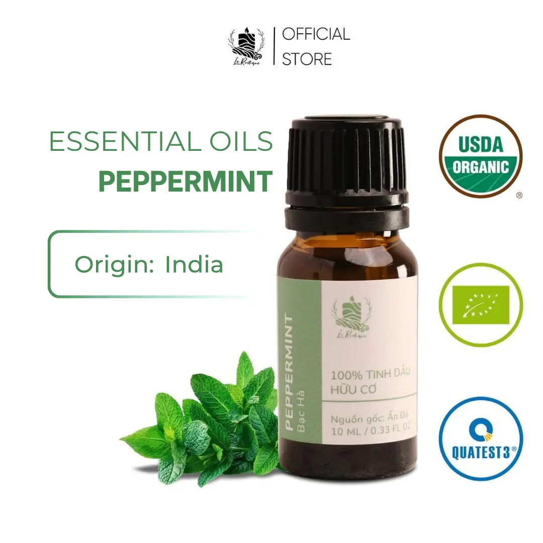 Organic Peppermint Essential Oil - 100% Pure Natural - India Origin - Focus & Energy Boost - Le Rustique