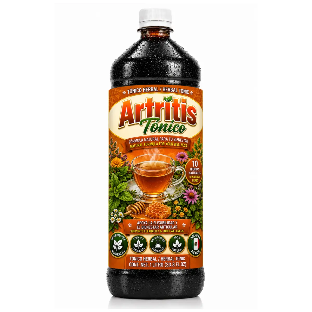 Artritiis Tónico Herbal 1 Litro (33.8 fl oz) – Traditional Herbal Blend con Quina, Dandelion, Ortiga, Uva Ursi & More – Mezcla Herbal Tradicional Tea – Hecho en México