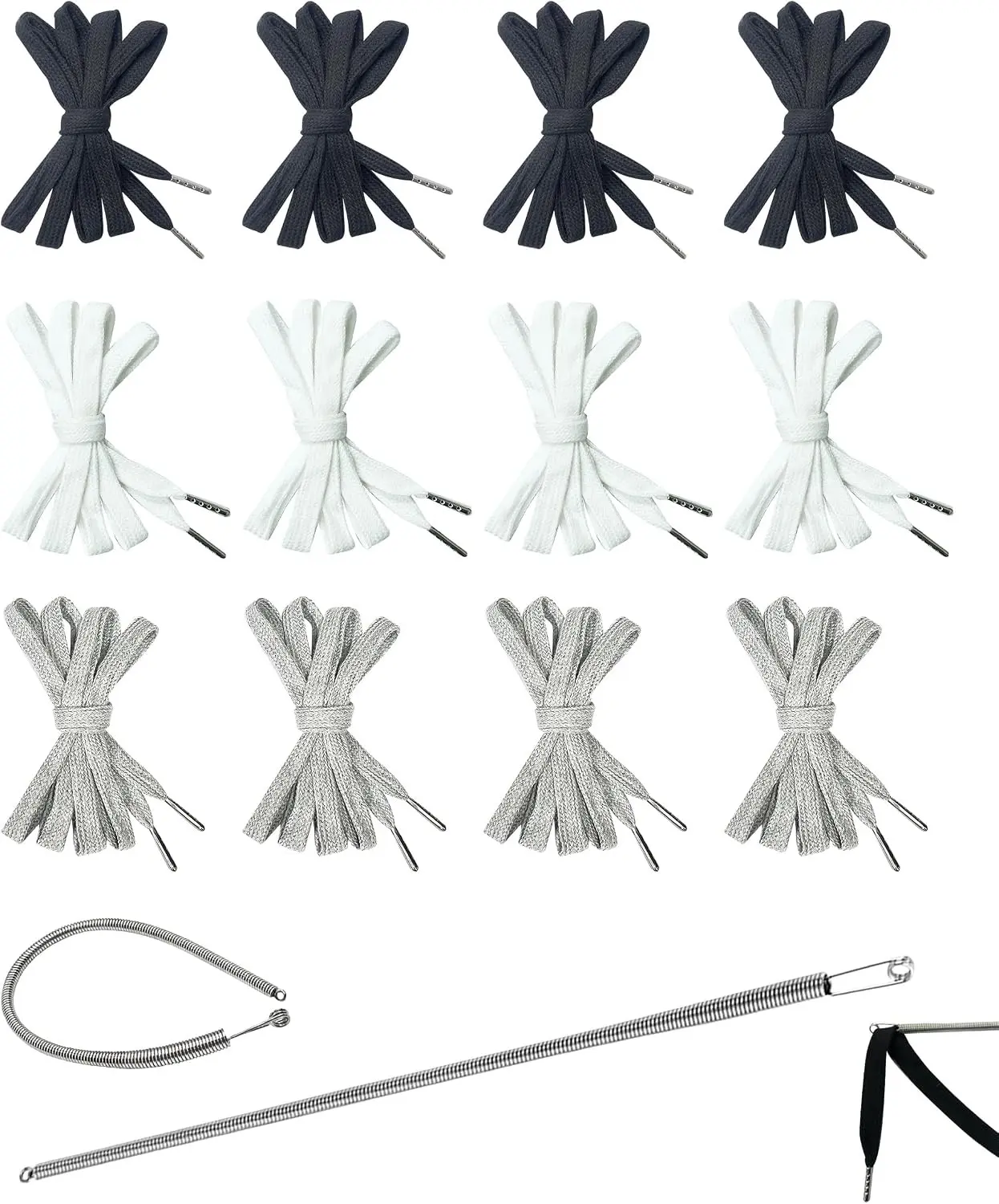 3/8" x 55" Flat Drawstring Cord with Easy Threader Replacement for Sweatpants Pants Hoodie Jackets Trunks 12Pcs Black/White/Gray