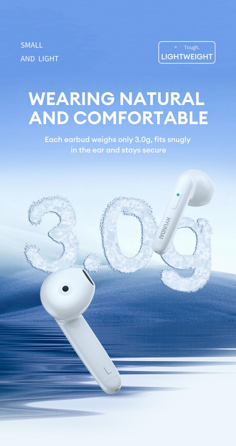 HYUNDAI T17 In-Ear Wireless Headphones with Bluetooth 5.3, Anti-Leakage Shell, Low Latency, Lightweight & Comfortable Fit, Wireless Earbuds for Music & Calls, Compatible with Android & iOS