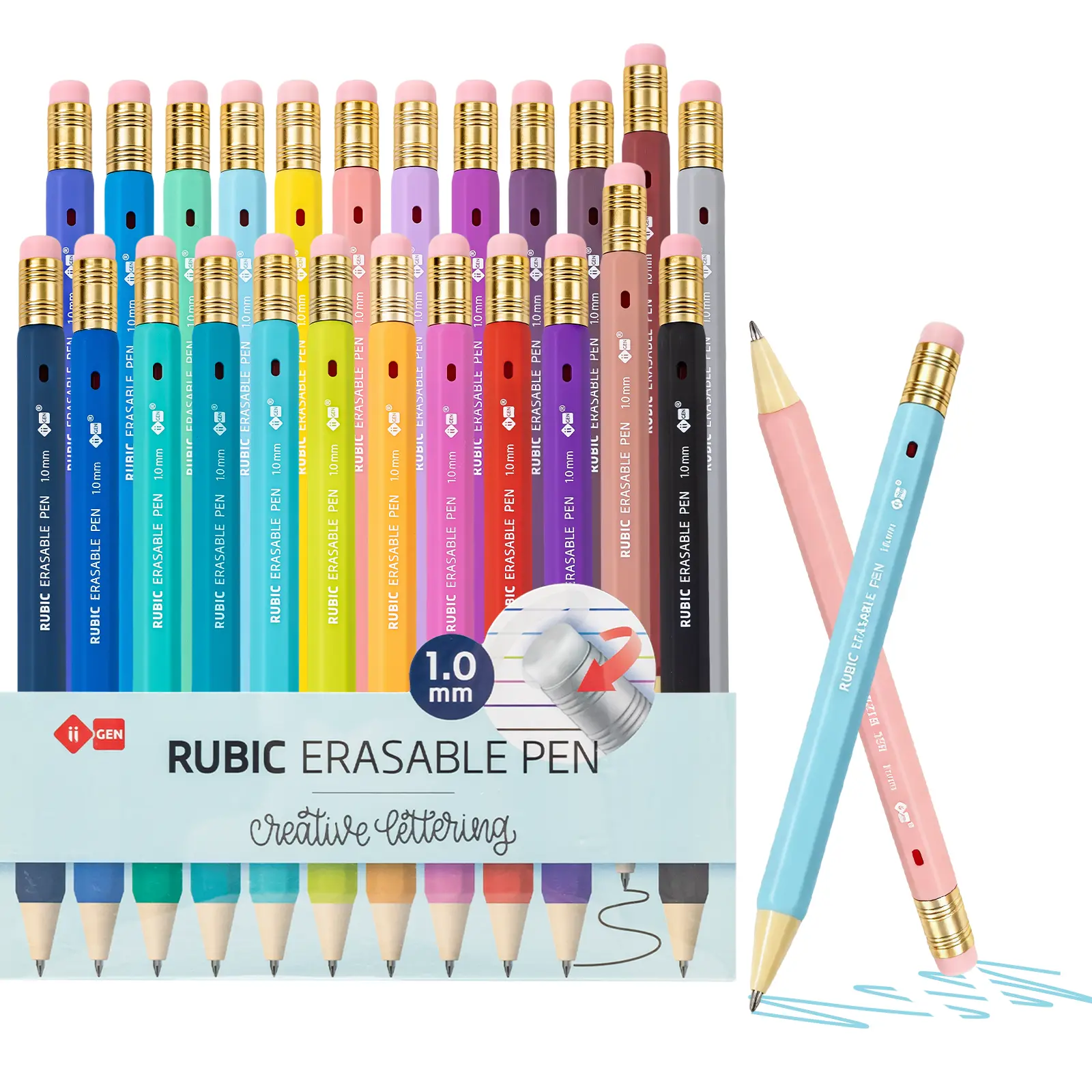 iiGEN x Creative Lettering  1.0mm Bold Point RUBIC Erasable Gel Pen,12/24 Colors Quick-Dry Ink for Journaling & Office