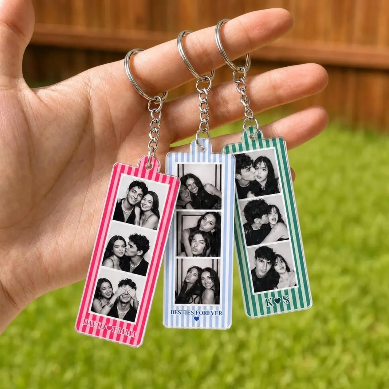 Custom Mini Photo Booth Strip Keychain, Strip Photo Keyring, Personalized Couple Photos Keychain, Gift For Boyfriend, Besties Photo Keychain