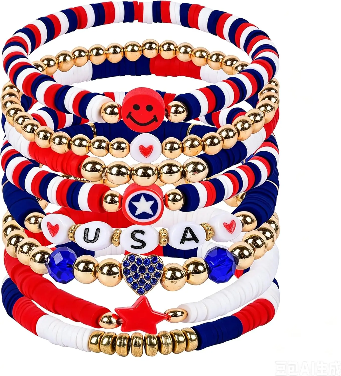 Women's USA American Flag Patriotic Bracelets - 4th of July Red White Blue Costume Jewelry Accessories for Outfits Shirts Dresses, America 250 Merchandise