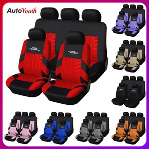 Car Seat Covers for 5 Seats Universal, Fabric Breathable Car Front & Rear Seat Protectors, with Tire Track Details, Airbag Compatible, Full Protection, Fits Most Cars Trucks Vans SUVs, Red Vehicle Seat Covers, Truck Accessories, Car Interior Accessories