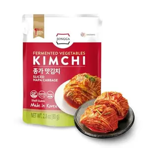 Spicy Premium Kimchi Cabbage Napa [ FUN SIZE Pouch Pack of 8] - [Original] – (Gluten Free / KETO / Vegan) | 0 Fat/ 0 Sugar/ 0 Cholesterol | Fermented Kimchi | Long Shelf Life | Perfect for Ramen & Stir-Fries - JONGGA