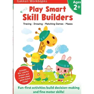 Play Smart Skill Builders Age 2+: Preschool Activity Workbook with Stickers for Toddlers Ages 2, 3, 4: Build Focus and Pen-control Skills: Tracing, Mazes, Matching Games, and More (Full Color Pages)