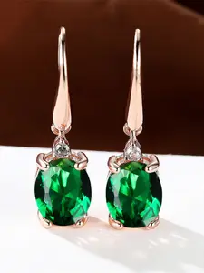 Female Synthetic Crystal Green Oval Stone Zirconia Earring Rose Gold Color Long Dangle Wedding Jewelry For Women Cubic Zirconia Gemstone