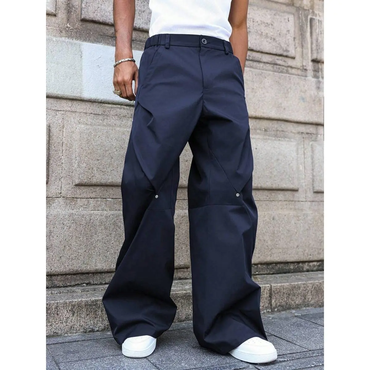Manfinity Streetrush Men's Casual Mixed Rivet Wide Leg Pants Men S
