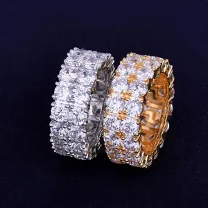[ICE HUE]18K Gold Vacuum Plated Copper with 5A+ Sri Lanka Two Rows of Zircon Ring Miami Italy Mexico & Micro Inspired for Women & Men Luxury Jewelry,Daily Wear,Casual Fashion,Gift Idea,,Classic,Hip Hop,Simple,Sporty Style