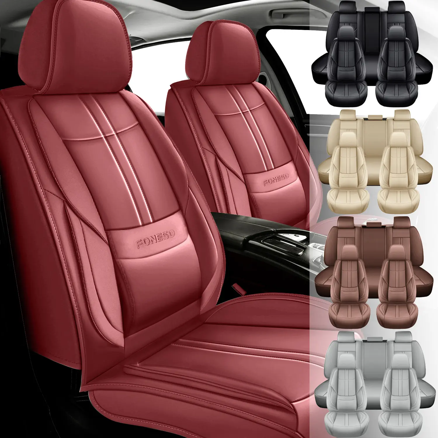 Waterproof Nappa Leather 5-Seat Car Seat Covers, Front & Rear Full Set with 40/60 Split Bench, Universal Protector for Nissan, Honda, Toyota, Hyundai, Mazda Models, Car Seat Protector, Seat Covers For Cars