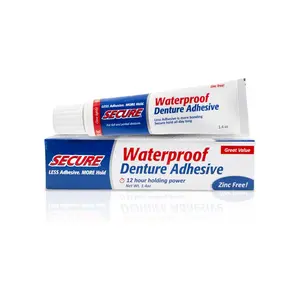 Secure Denture Adhesive Cream for Uppers, Lowers & Partials – Waterproof Seal & Zinc Free – Food Grade Ingredients - Less Adhesive, More Hold - Tube Lasts Up to 8 Weeks - 1.4 oz
