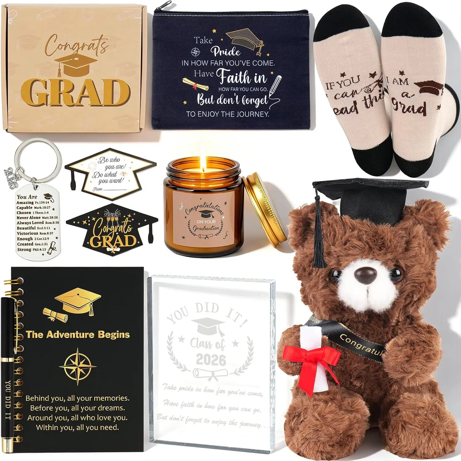 2026 Graduation Gifts for Hers, 12Pcs Graduation Gift Basket Grad Gift Box for High & Middle School Masters College Women Girl Daughter Sister Friend Nurse Granddaughter