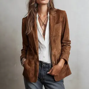 Suede Velvet Suit Jacket, Women's Classic Single-breasted Design, Vintage Casual Top, Simple and Elegant Slimming Daily Casual Coat