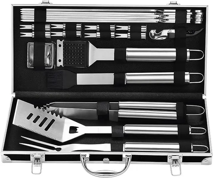 Grilljoy 22PCS Stainless Steel BBQ Tools Set with Grill Brush & Black Aluminum Case, Outdoor Kitchen Gadgets, Ideal Christmas Gift for Men,bbq accessories,grill bbq campingessentials