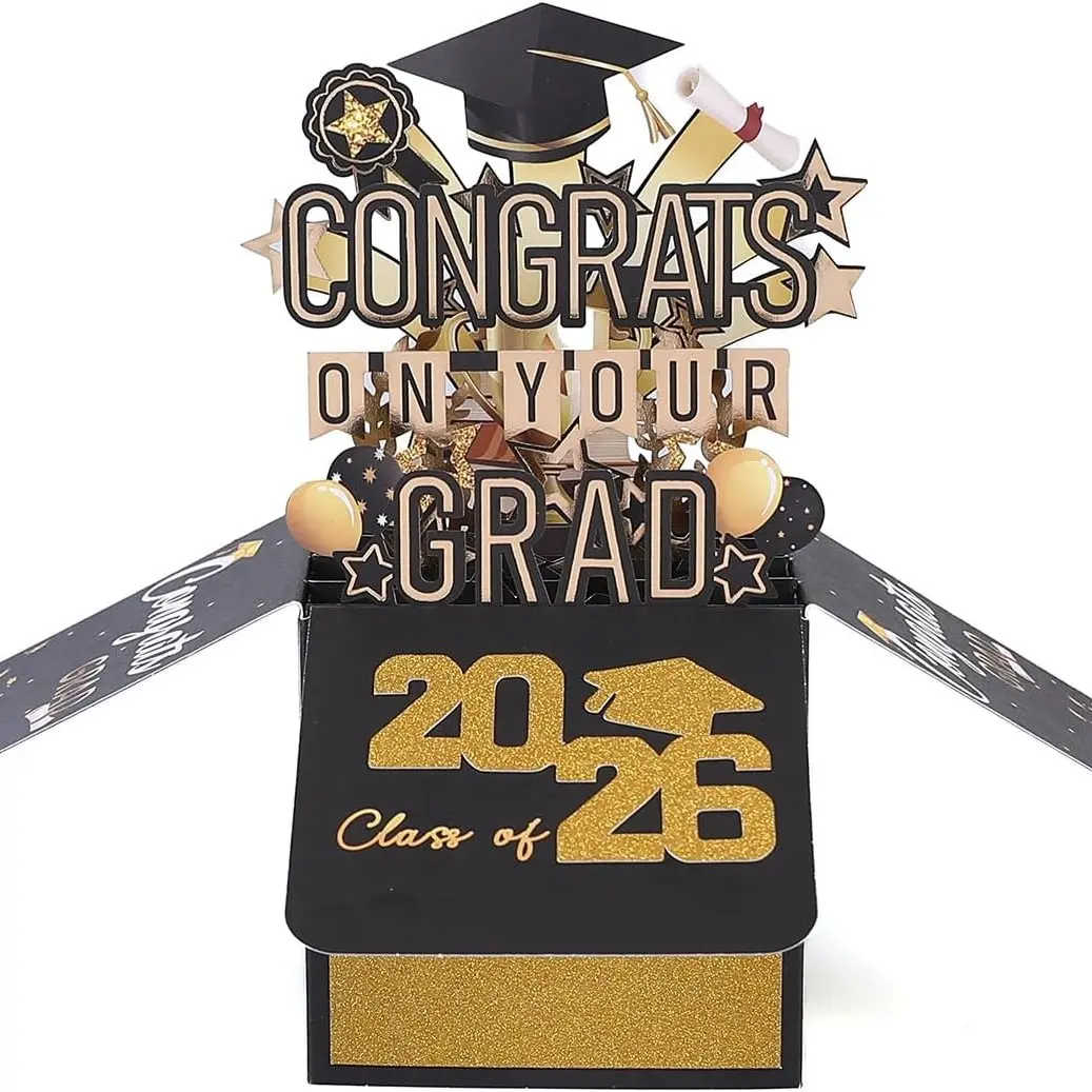 Luxury Gold Graduation Memorial Gift Box, 2026 Class Diploma Envelope Set, 3D Pop-Up Display Box, Graduation Congratulations Card