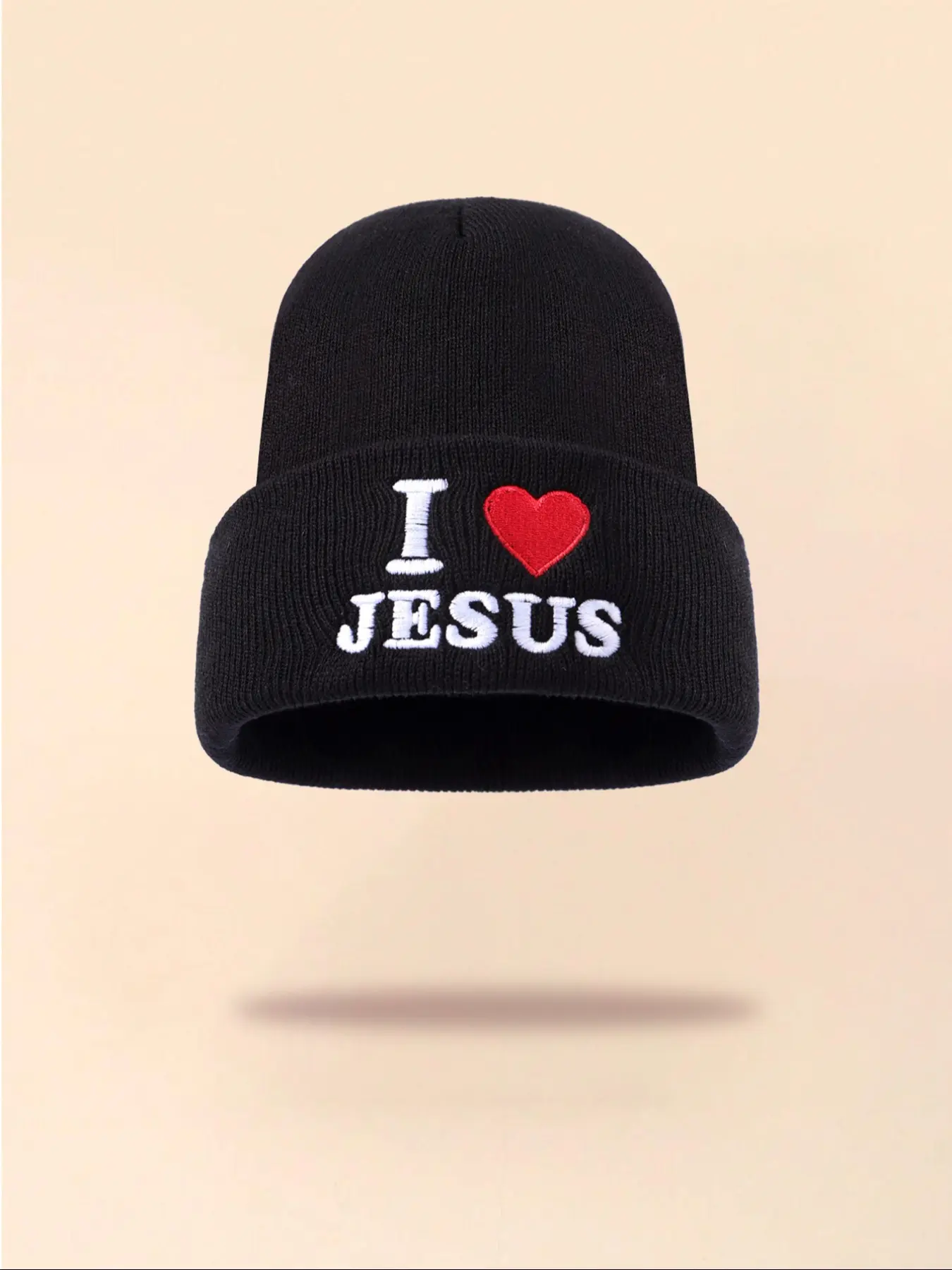Unisex I Love Jesus Letter Embroidered Beanie, Casual Fitted Winter Warm Beanie Hat, Slouchy Skull Cap for Men & Women, Fall & Winter Outdoor Wear, Knit Hats, Embroidered Beanies