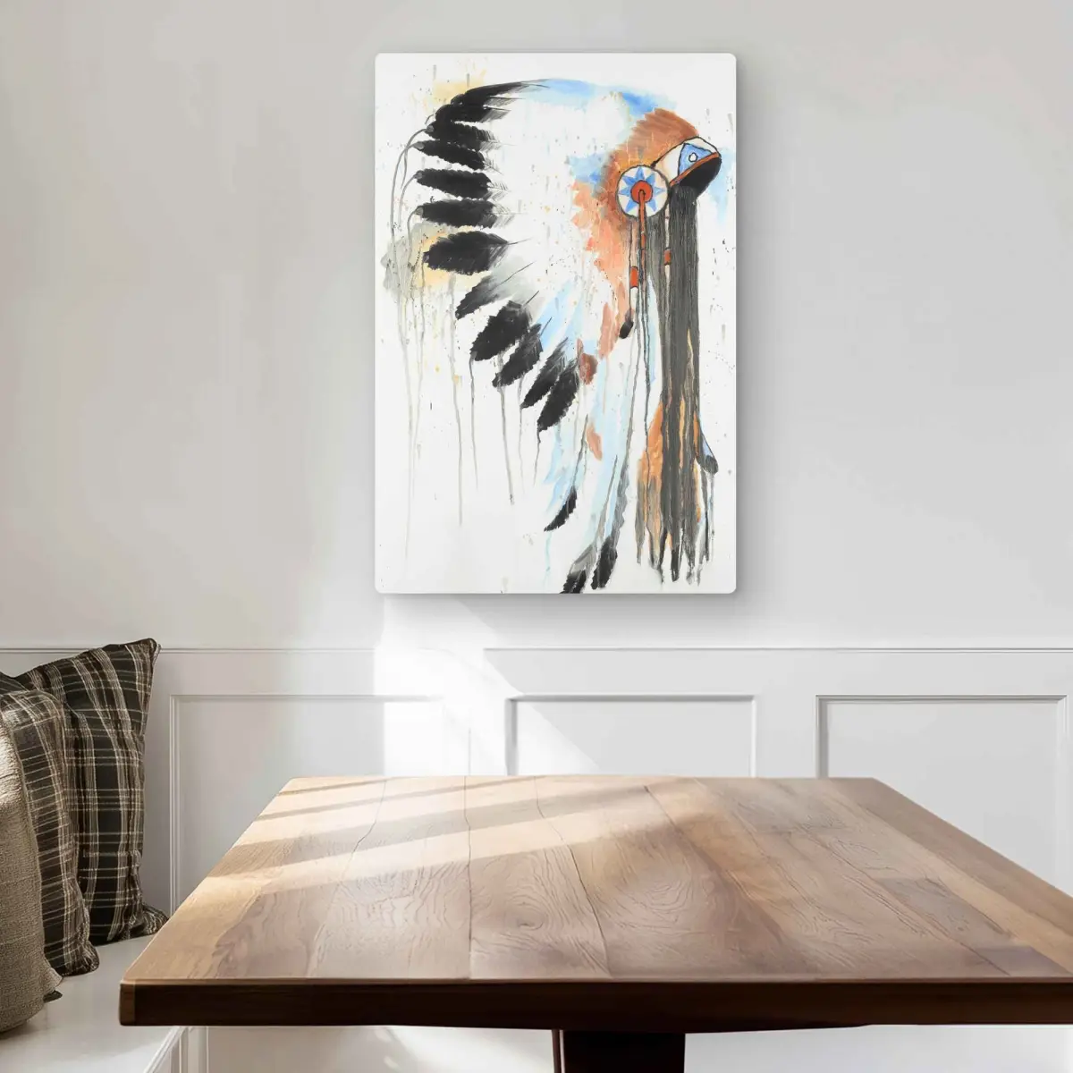 Indian Vibrant Durable Lightweight Aluminium Metal Print - 20x30 in. Feathered War Bonnet Artwork Print, Decorative Wall Piece for Home, Office, Home Supplies, C1MP20304FSXBG, Aluminum, Artwork Prints