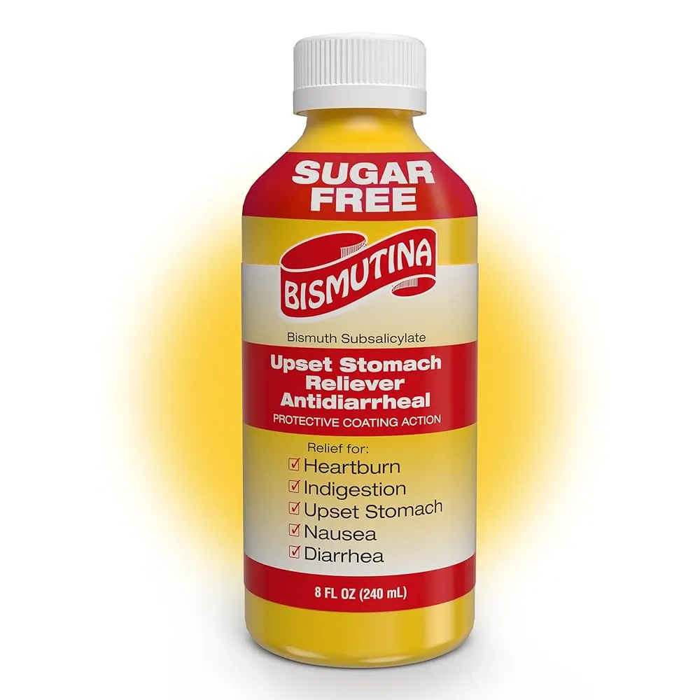 BISMUTINA Sugar-Free Bismuth Subsalicylate Therapeutic Liquid, OTC Antidiarrheal, Upset Stomach Reliever, Nausea Remedy & Indigestion Relief, 8 Fl Oz