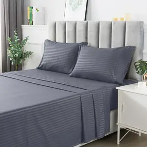 Lux Decor 4 Pc Stripe Pattern Sheet Set- Premium Quality Brushed Microfiber Upto 16" Deep Pocket Sheet & Pillowcases- Soft Fabric and Fade Resistant - All-Season Bed Sheet