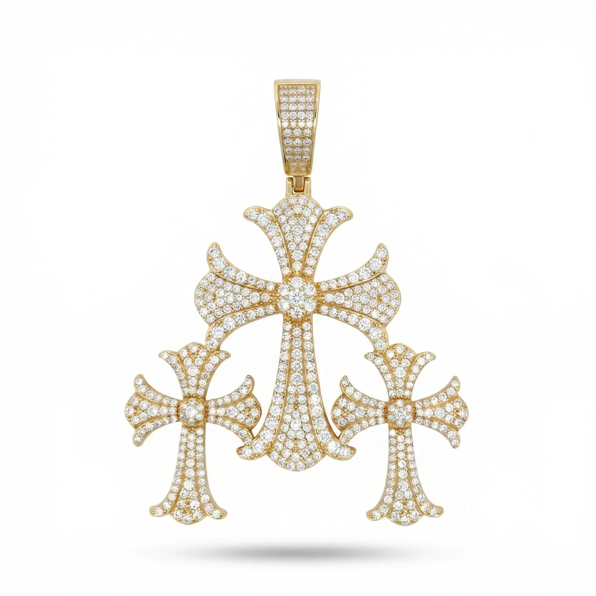 Triple Cross Iced Out VVS 3.9CT Moissanite 925 Sterling Silver or Gold Vermeil