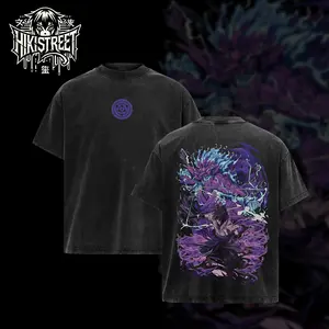 [HIKISTREET] Vintage Sasuke Curse And Power Acid Washed T-Shirt, Naruto Merch, Grunge Anime Washed Oversized Tee, Aesthetic Anime Streetwear Gift