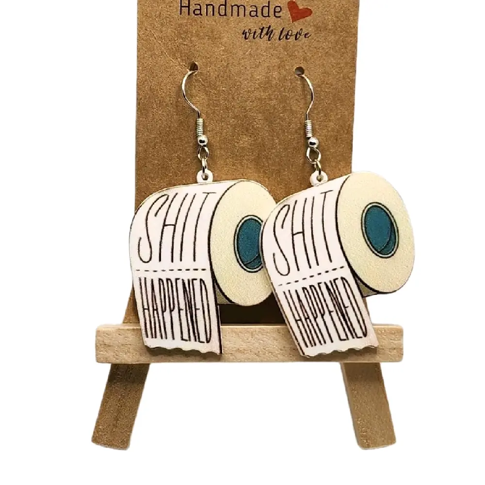 Plastic Hook Earrings - Funny "Stuff Happened" Design, Quirky, Durable, Lightweight Costume Jewelry for Humor Lovers